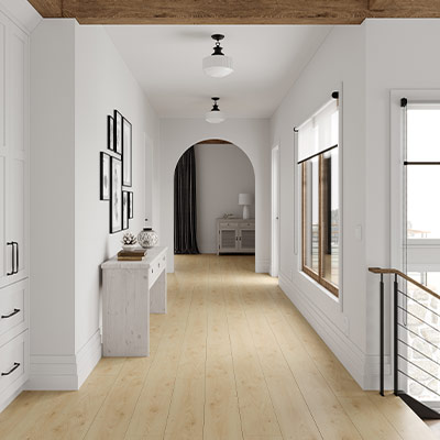warm toned hardwood flooring in hallway